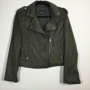 Banana Republic Green Vegan Suede Moto Jacket LP Biker Military Utility Gorpcore